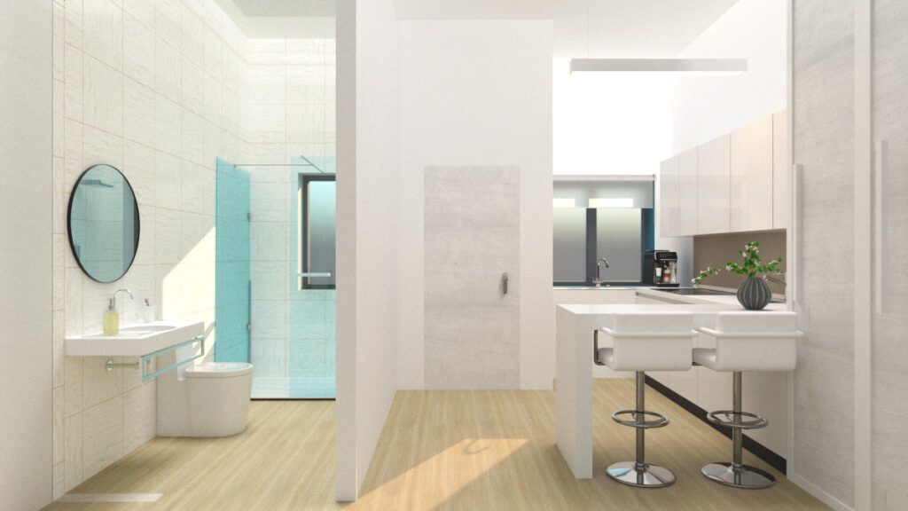 Baño y cocina en Complejo residencial asistencial CR+a Alerre
